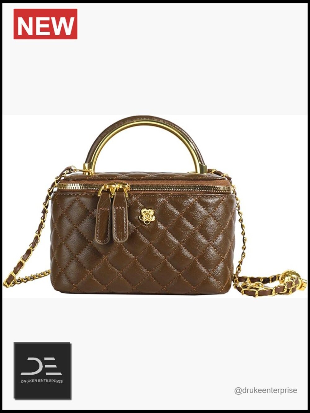 Mini Quilted Square Box Bag Top-Handle Crossbody Handbag Faux Leather Chain